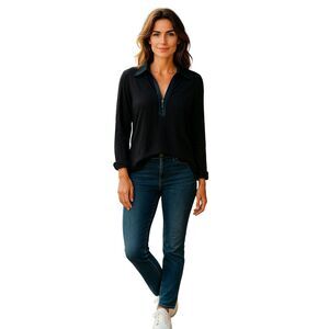Lane Bryant Blouse  Women's Size 18/20 Black  Long-sleeve  Sleeve Zipper # 80